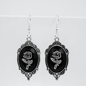 Large Silver Gothic Rose Frame Charm Earrings