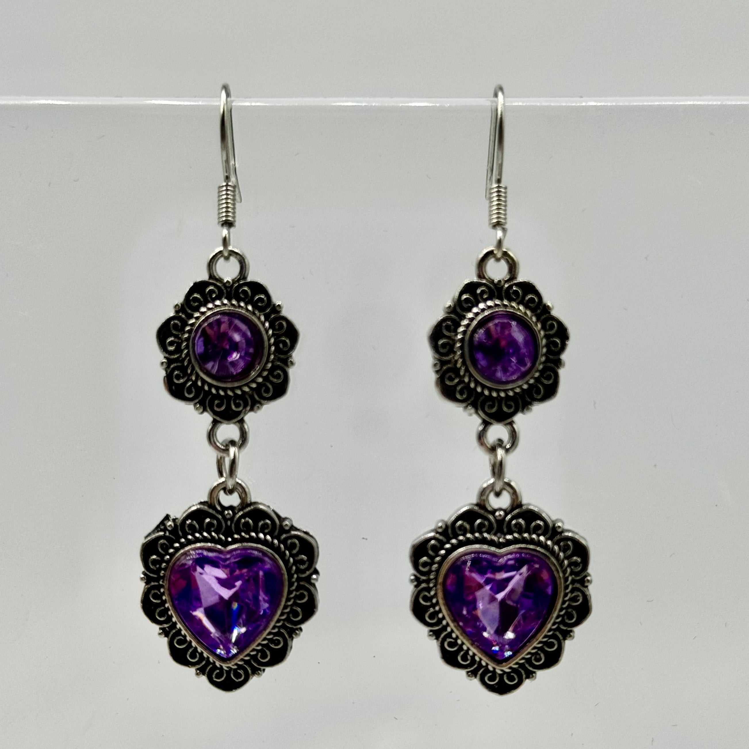 Silver Gothic Witchy Amethyst Stone Drop Earrings