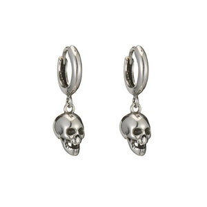 Sterling Silver 925 Skull Drop Charm Earrings