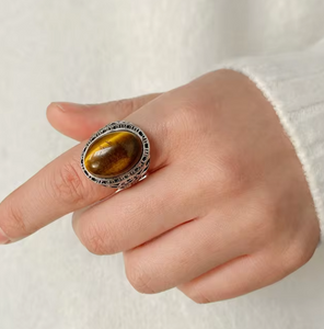 Large Natural Stone Adjustable Ring