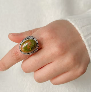 Large Natural Stone Adjustable Ring