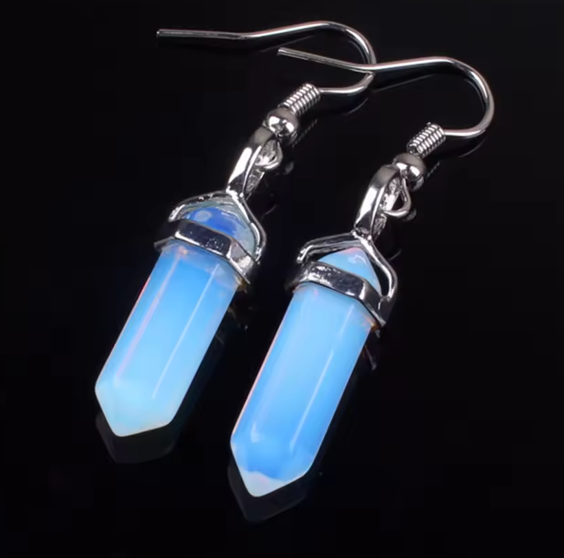 Silver Opal Crystal Drop Charm Earrings