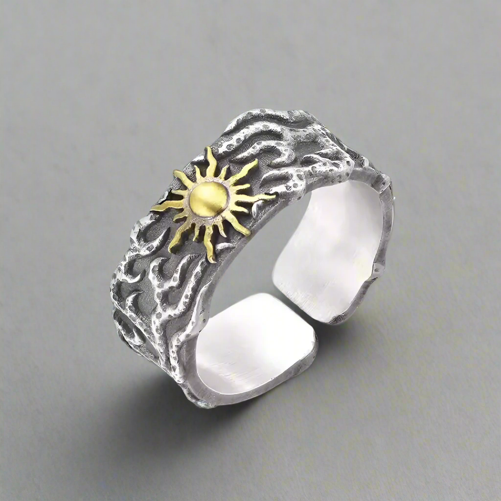 Gothic Sun Burst Sterling Silver Band Ring