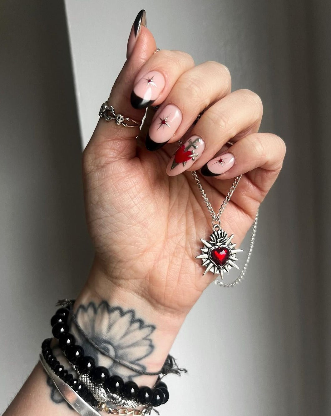 Silver Sacred Flaming Red Heart Charm Necklace