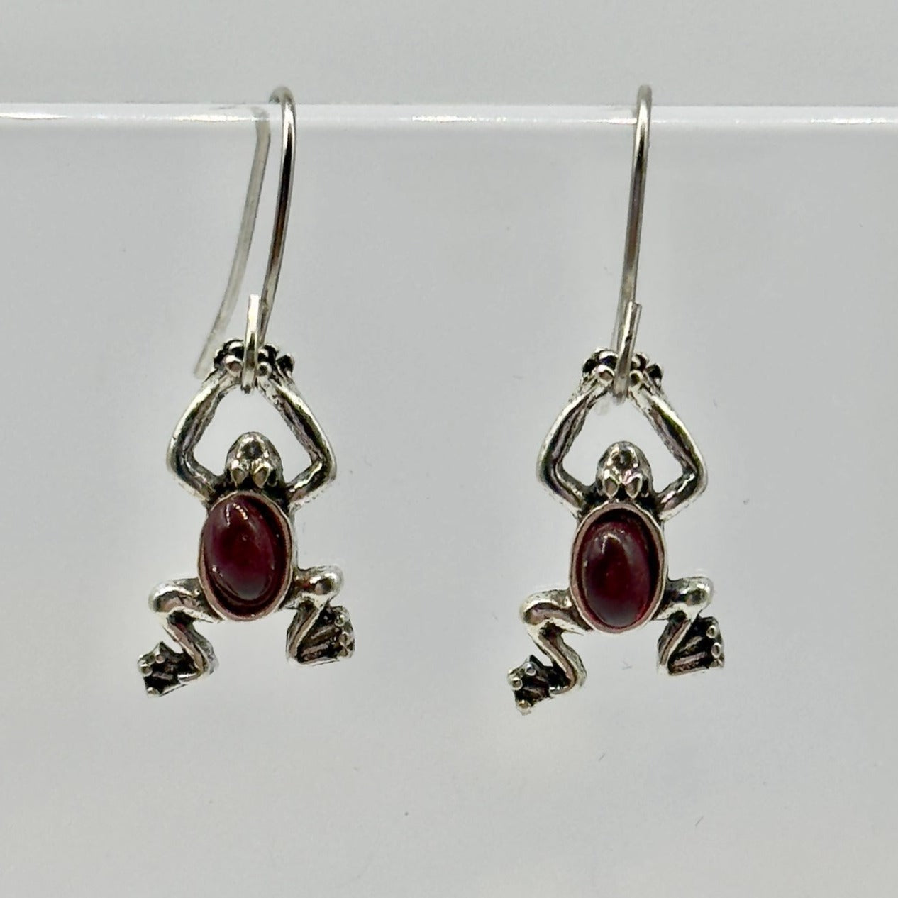 Silver Gothic Frog with Stone Drop Earrings