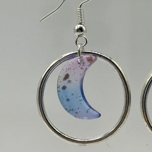 Silver Acrylic Moon Charm Earrings