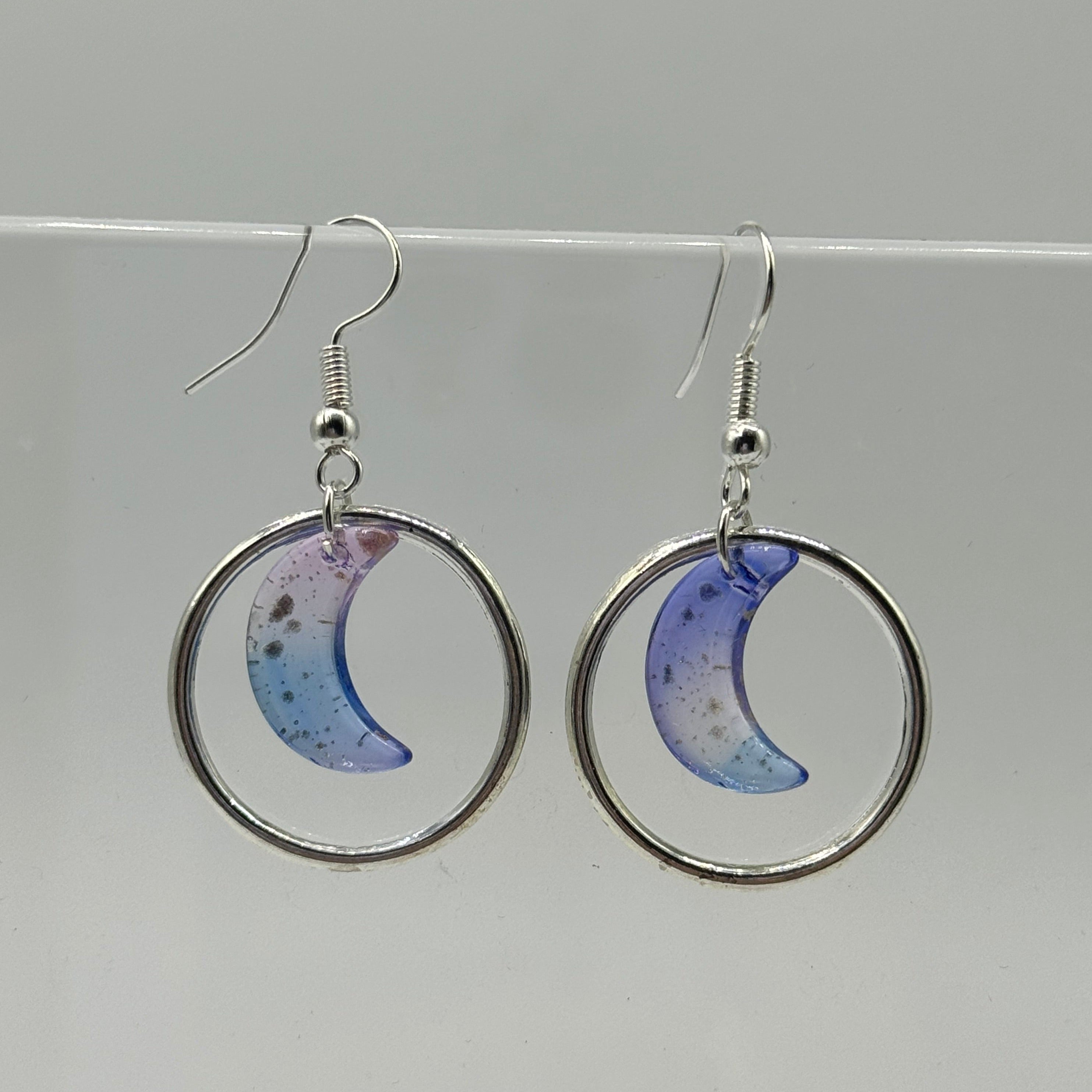 Silver Acrylic Moon Charm Earrings