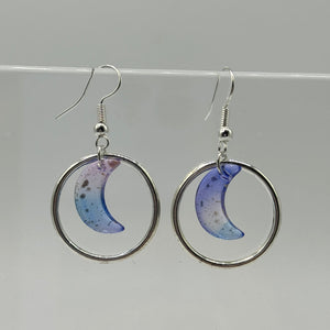 Silver Acrylic Moon Charm Earrings