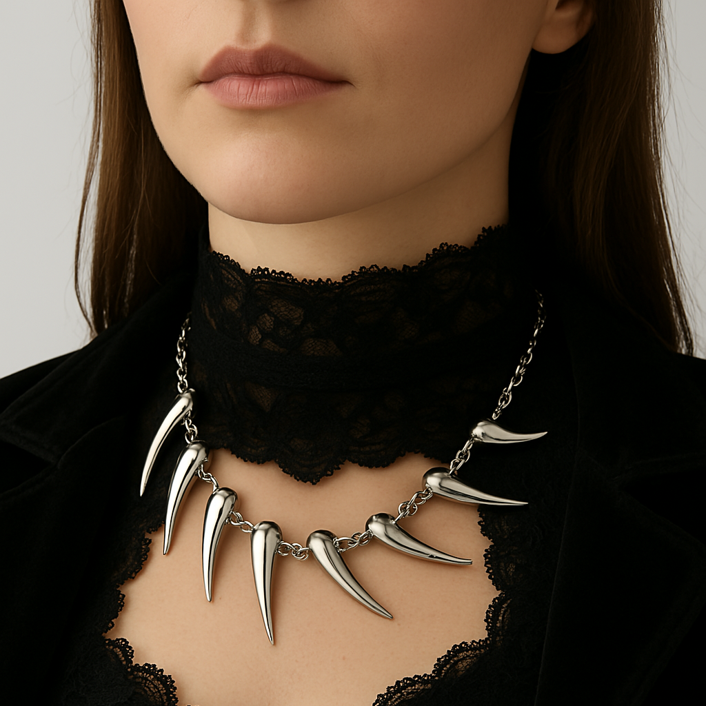 Gothic Silver Teardrop Statement Choker Necklace