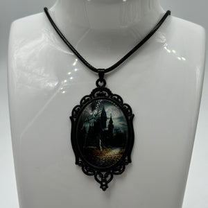 Silver Gothic Cameo Frame Charm Necklace