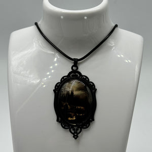 Silver Gothic Cameo Frame Charm Necklace