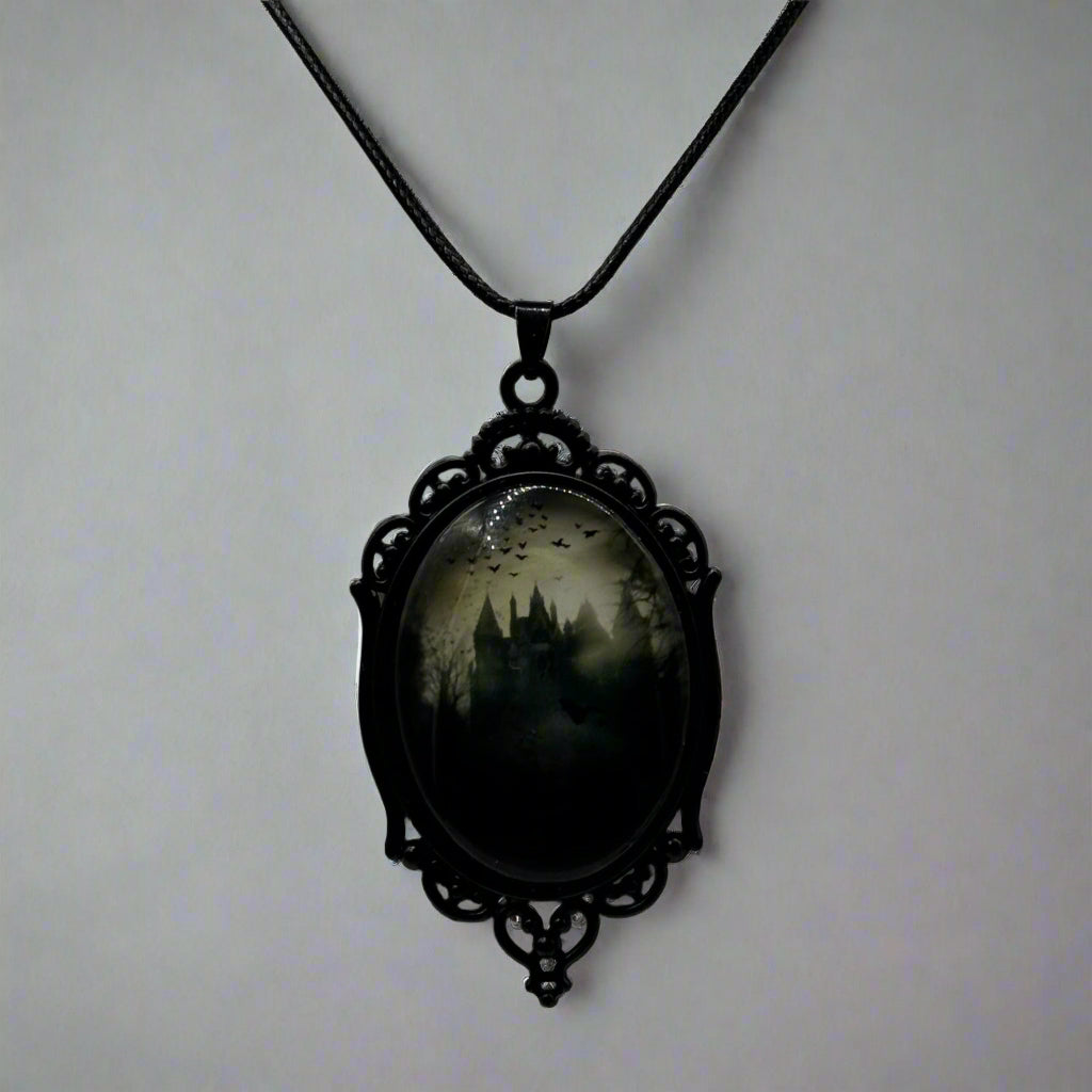 Silver Gothic Cameo Frame Charm Necklace