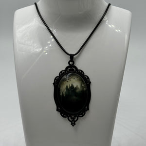 Silver Gothic Cameo Frame Charm Necklace