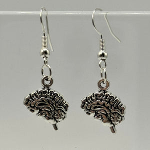 Silver Gothic Brain Charm Earrings