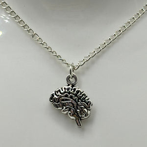 Silver Gothic Brain Charm Necklace