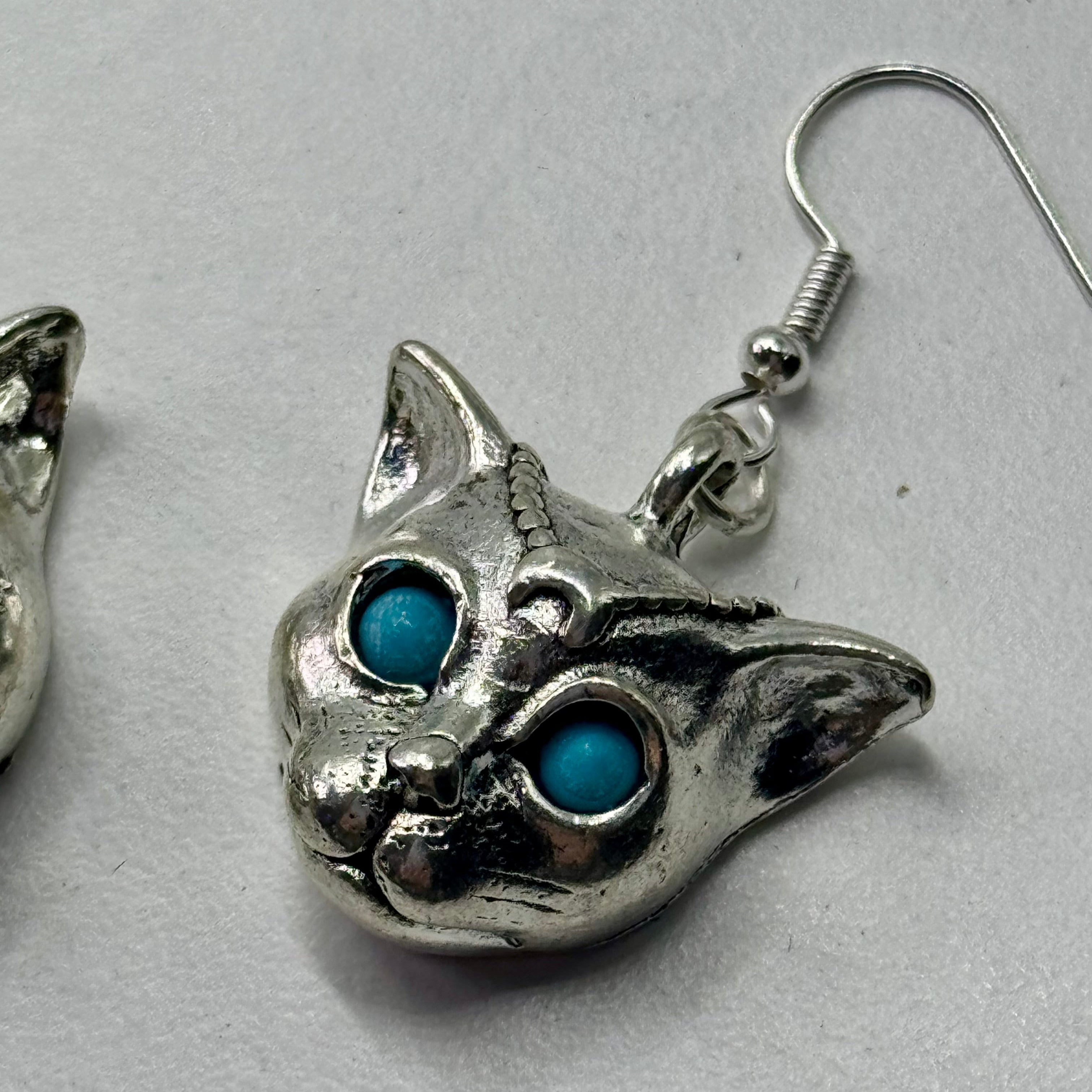 Silver Mystic Blue Eyed Leopard Charm Earrings