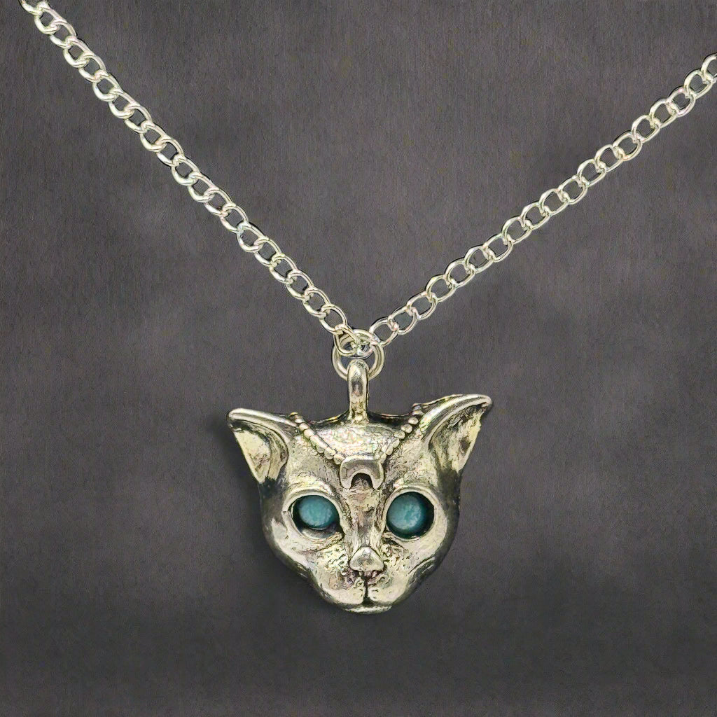 Silver Mystic Blue Eyed Leopard Charm Necklace