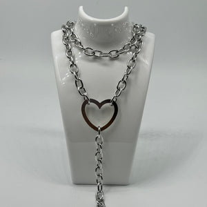 Large Silver Heart Layered Chain Necklace Set