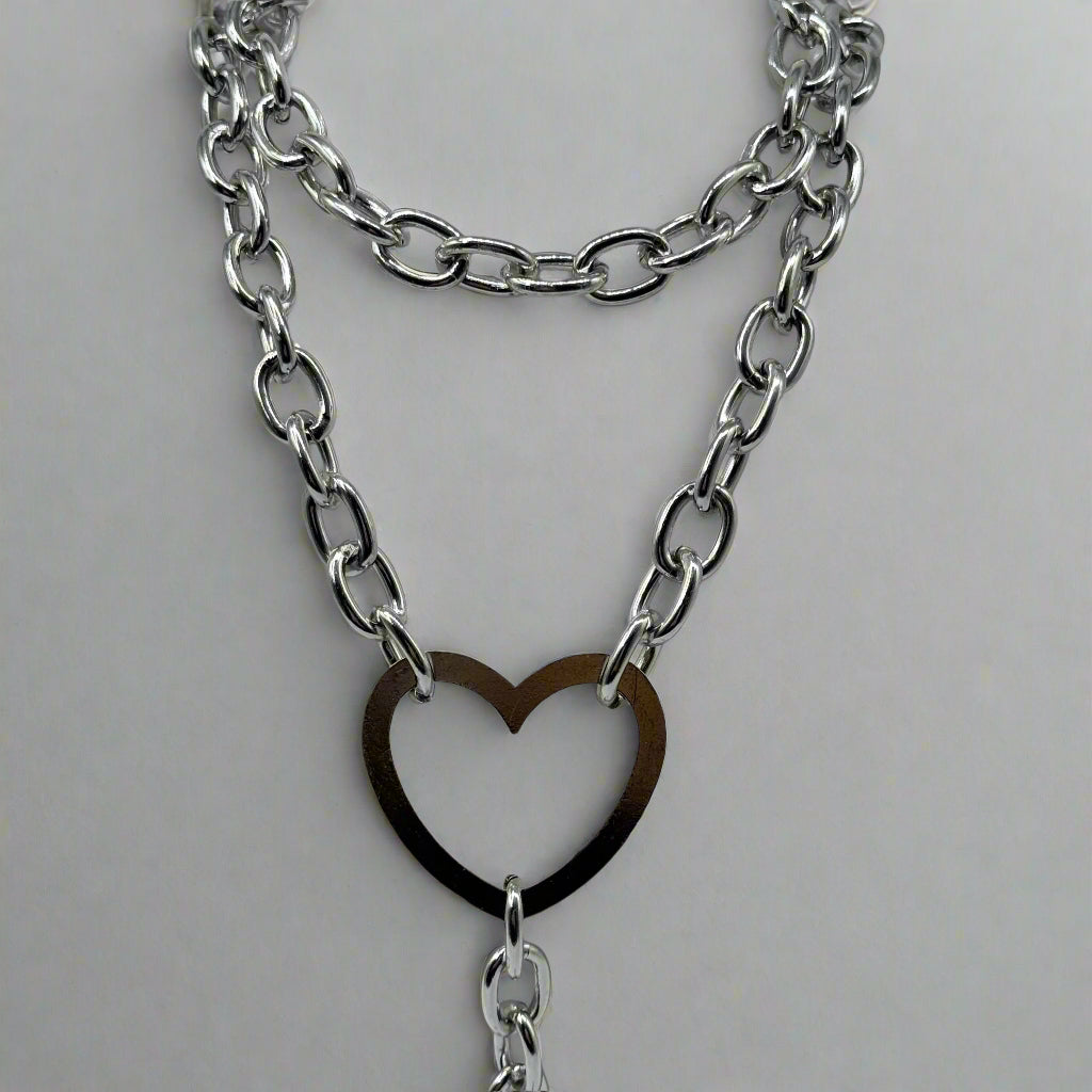 Large Silver Heart Layered Chain Necklace Set