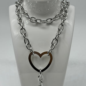 Large Silver Heart Layered Chain Necklace Set