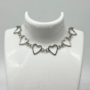 Gothic Silver Heart Choker Necklace