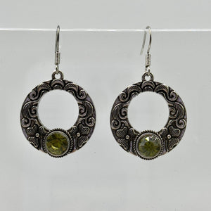 Silver Gothic Witchy Green Stone Circle Earrings