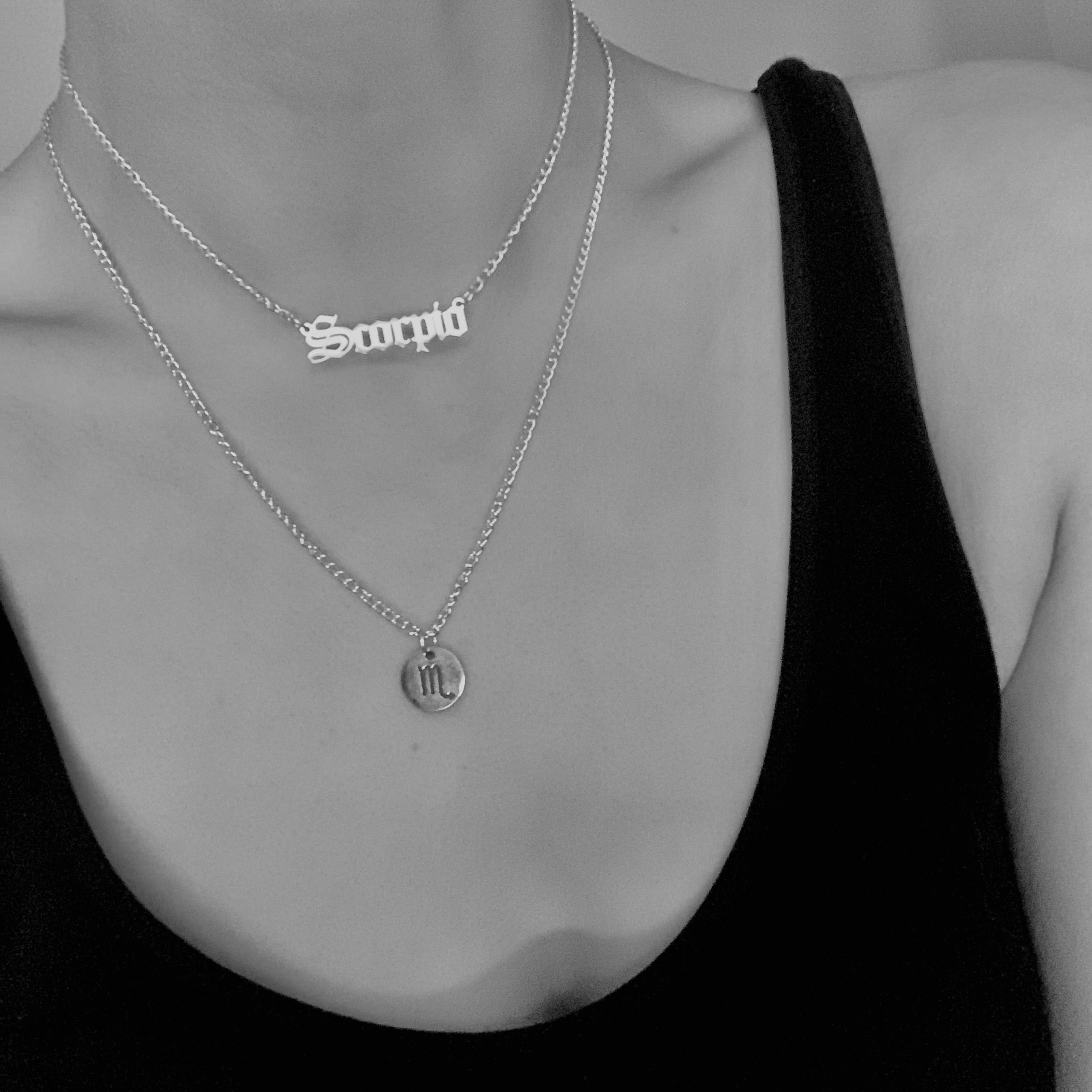 Zodiac Sign Name Silver Necklace