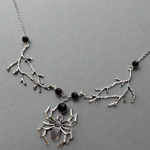 Gothic Spider Branches Silver Necklace