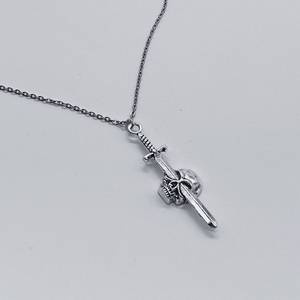 Silver Sword and Skull Charm Necklace