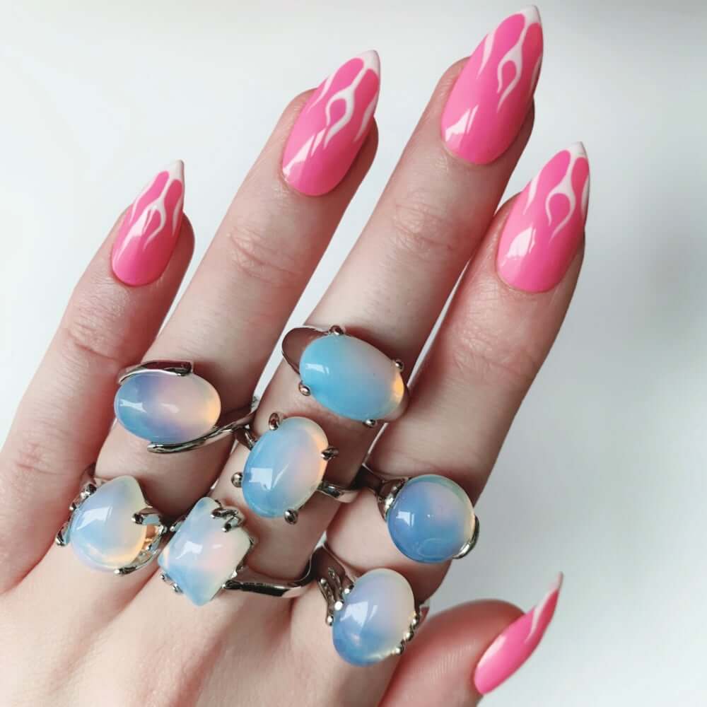 Opal Natural Crystal Gemstone Silver Ring