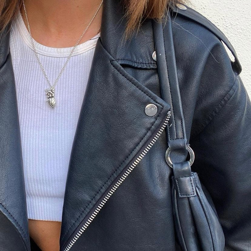 Silver Anatomical Heart Charm Necklace