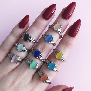 Rainbow Gemstone Silver Rings