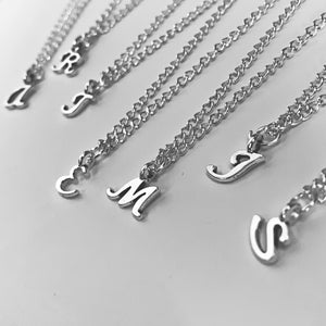 Silver Personalised Initials Necklace - Italics Script Alphabet